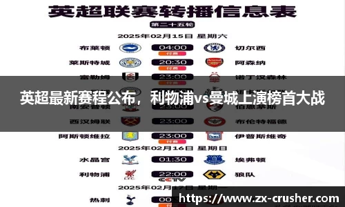 英超最新赛程公布，利物浦vs曼城上演榜首大战
